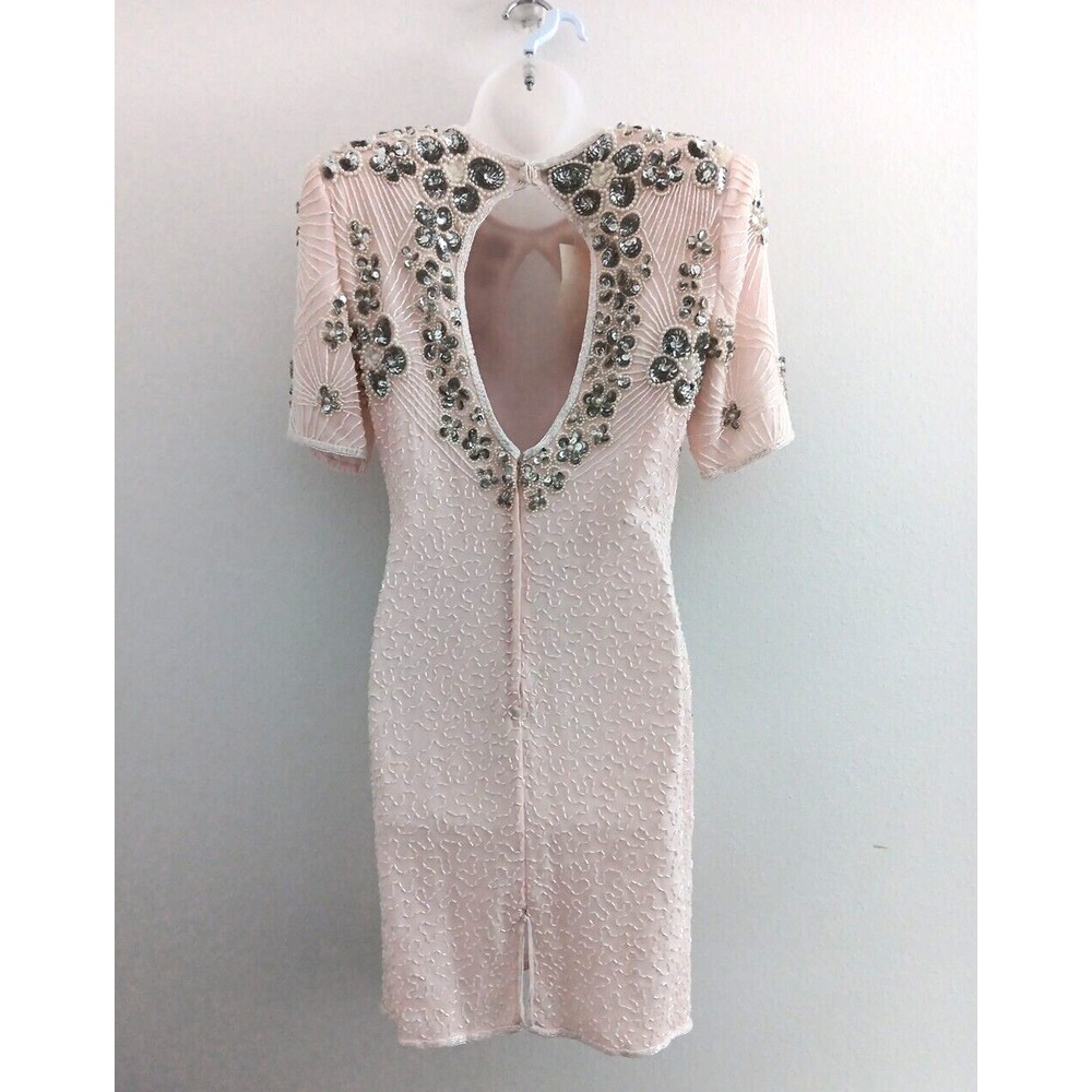 NOS Jennifer Evening Gown MED Pink Midi Silk Bead‎ Sequin Keyhole Barbicore Glam - Picture 6 of 16